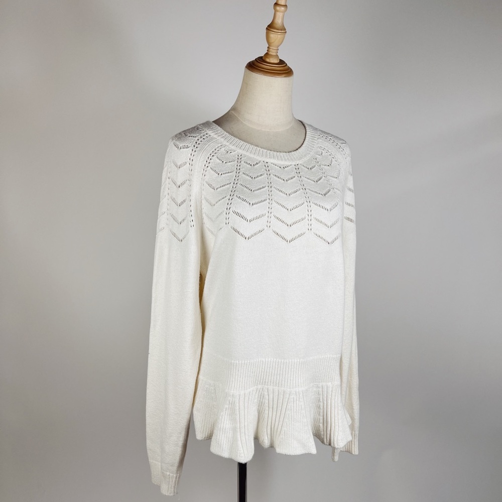 DRAPER JAMES Peplum Pointelle Knit White Sweater Womens XL